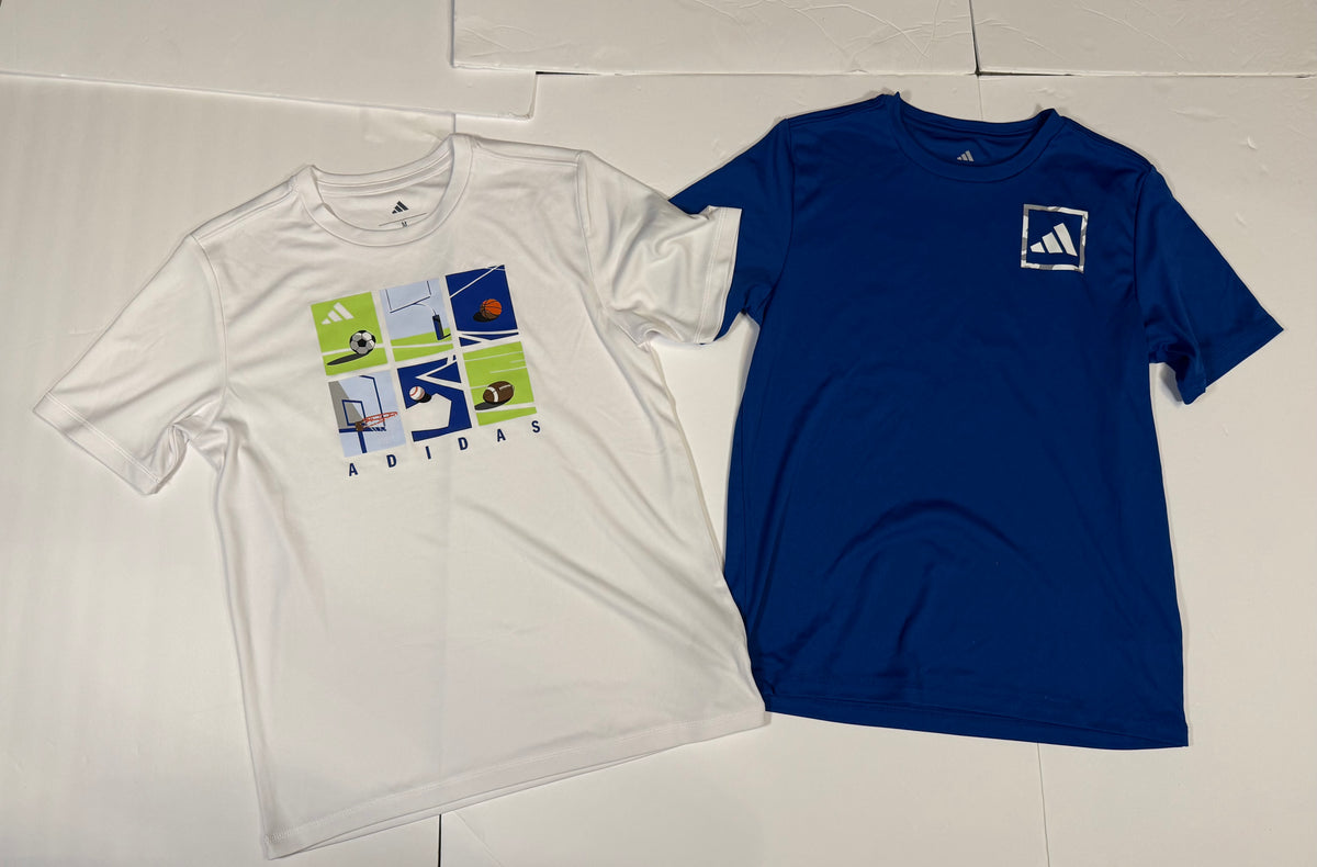 #141 Boys M 10/12 NWOT Blue and White Adidas Athletic Shirts