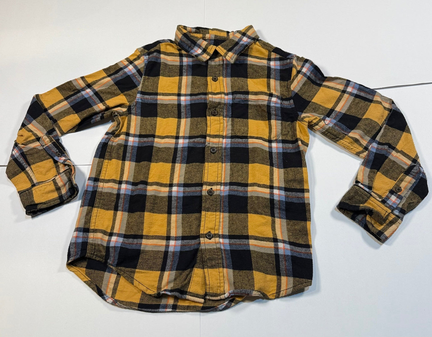 #180 Boys Medium 8 Cat & Jack Yellow and Navy Plaid Flannel