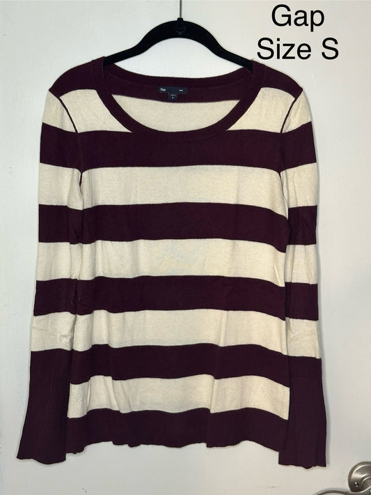 #186 Gap Maroon & Cream Striped Sweater - Women's S - EUC