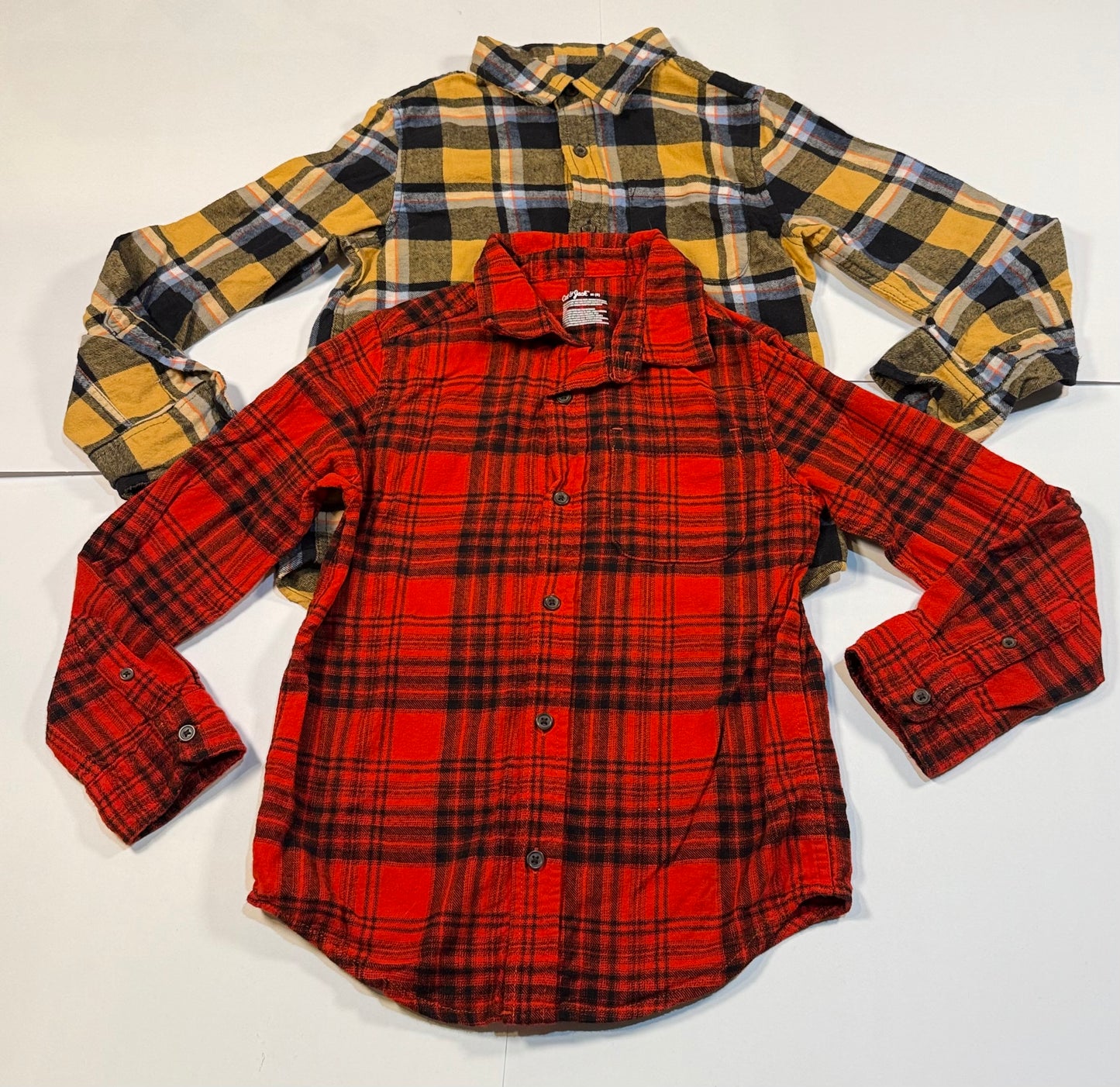 #180 Boys Medium 8 Cat & Jack Flannel Bundle - Red and Black Plaid & Yellow and Navy Plaid Flannel