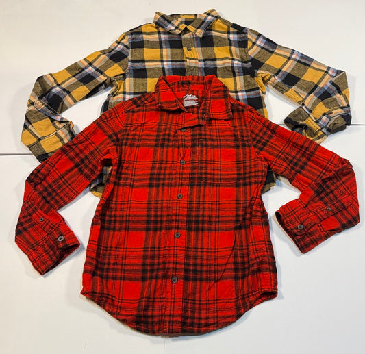 #180 Boys Medium 8 Cat & Jack Flannel Bundle - Red and Black Plaid & Yellow and Navy Plaid Flannel