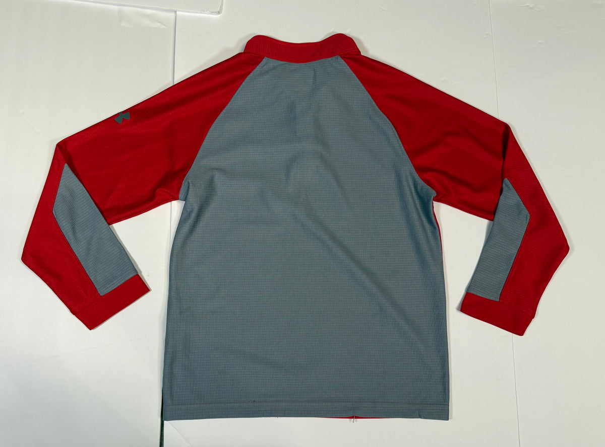 #141 Boys Medium Under Armour Loose Fit Quarter Zip in Red/Gray Athletic Material