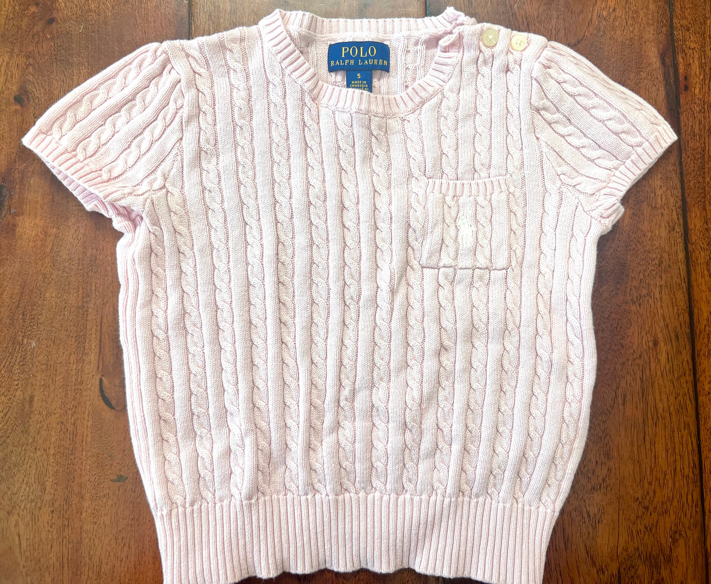#66 5 Polo Ralph Lauren pale pink short-sleeve sweater, VGUC