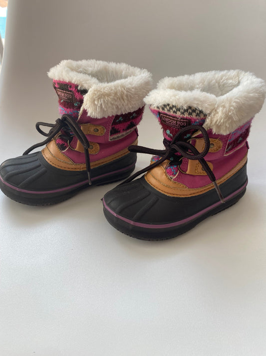 #117- London Fog Pink Duck Boots, Girls 8C, VGUC