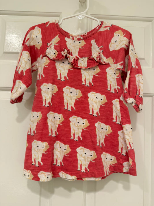#85 Pink Chicken Coral Elephant Dress, Girls 6-12m