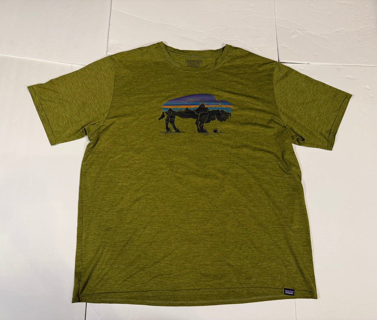 #141 Mens X Large Patagonia Green Bison Athletic Shirt
