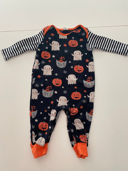 #117- Girls 18M, Tesa Babe Black Halloween long onesie, VGUC