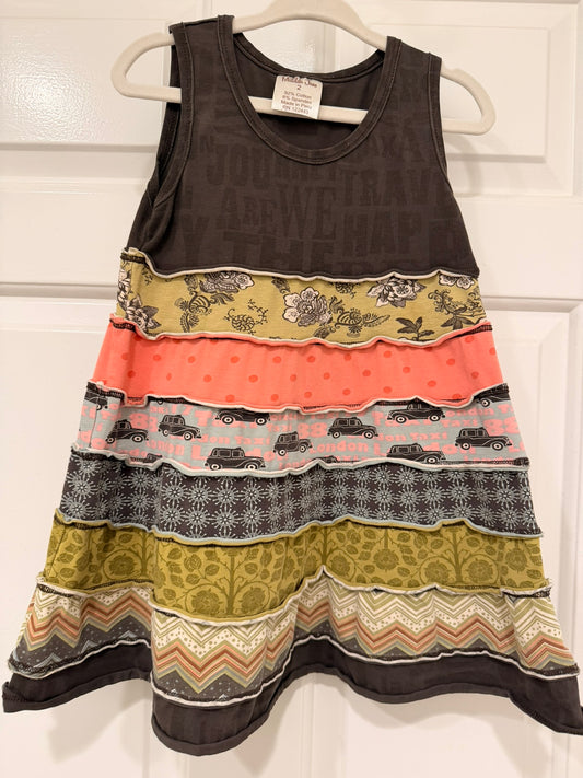 #85 Matilda Jane Mixed Print Brown Dress Tunic, Girls 2T