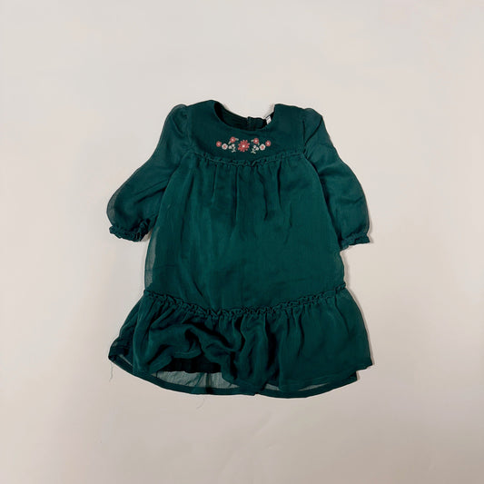 #87 Carters 12 month long sleeve green dress, new