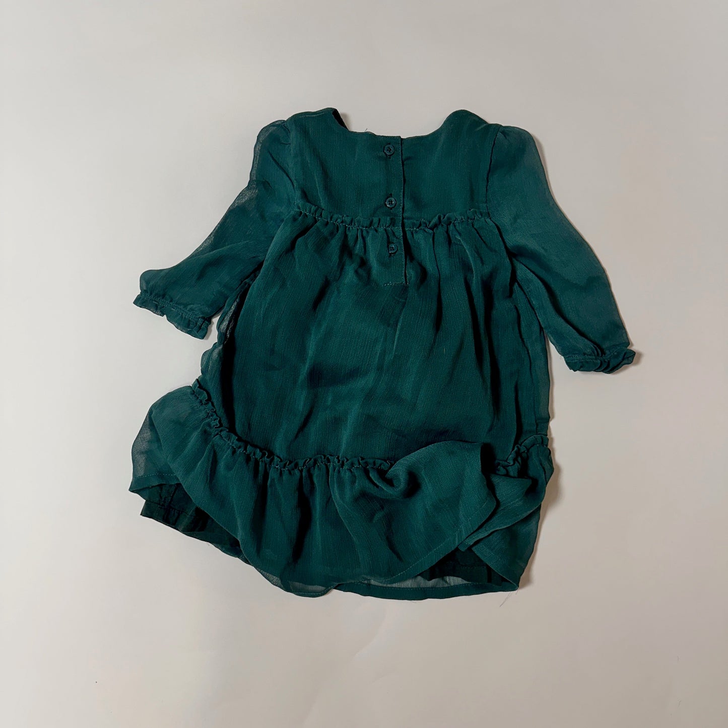 #87 Carters 12 month long sleeve green dress, new