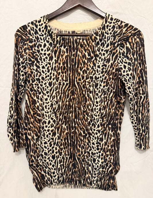 #143 J.Crew leopard print 3/4 quarter sleeve sweater women’s size small
