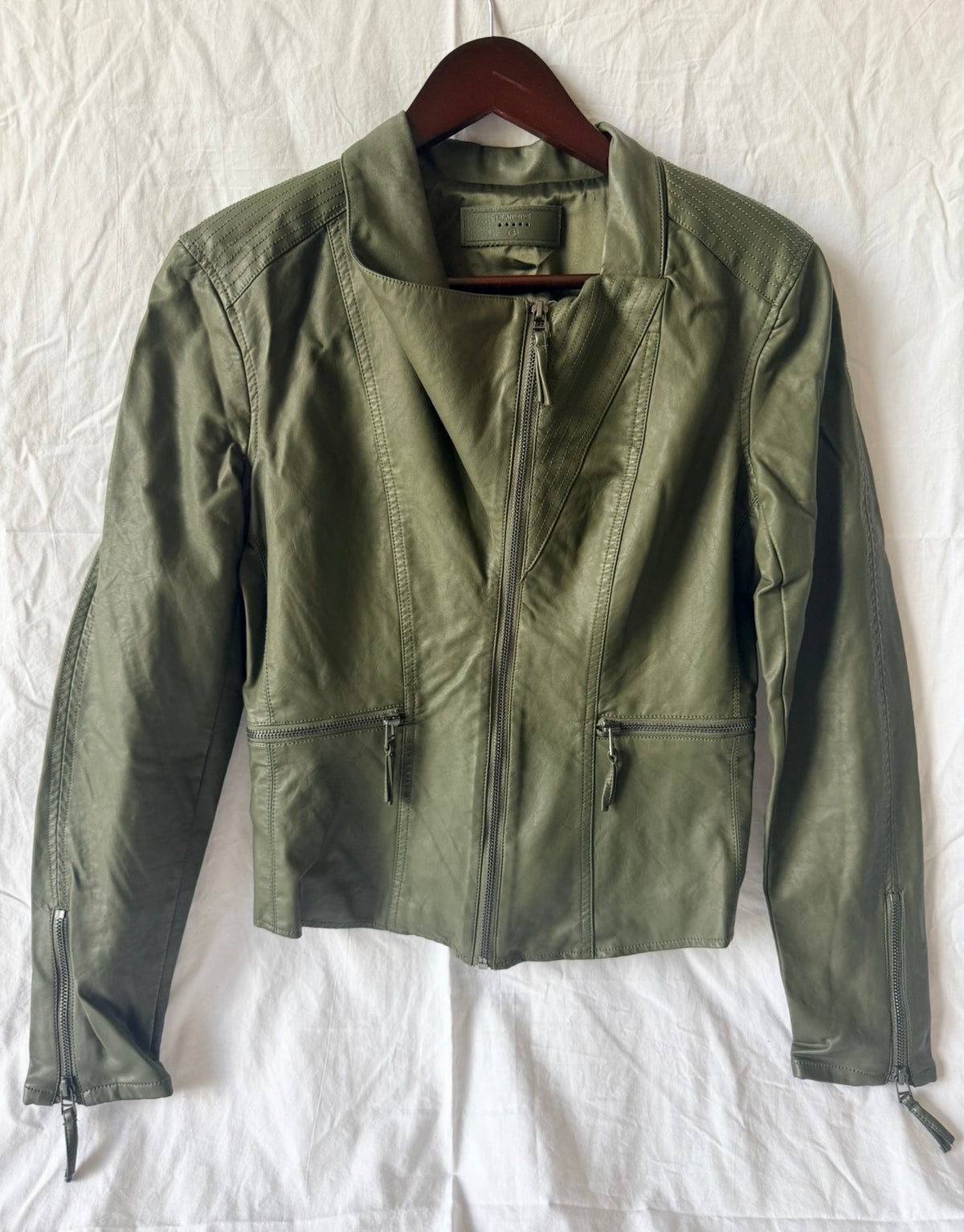 #143 Blank NYC faux-leather jacket in rich green, women’s size Small (S)