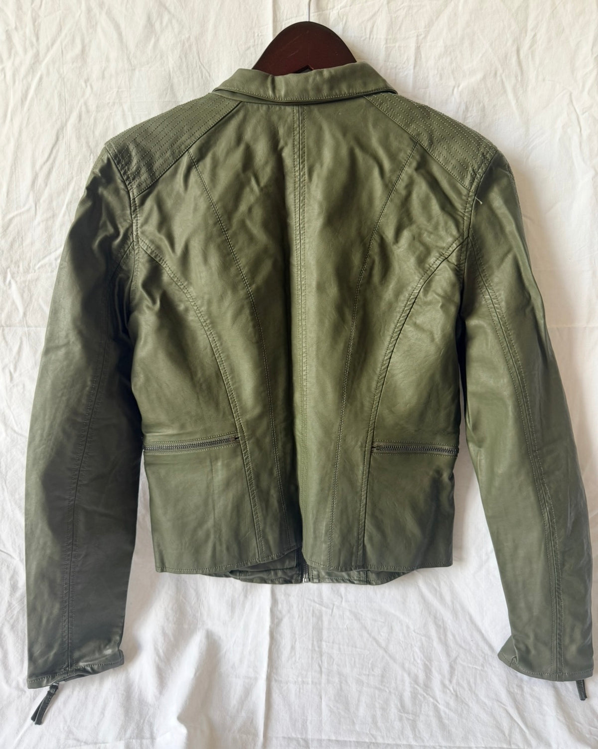#143 Blank NYC faux-leather jacket in rich green, women’s size Small (S)