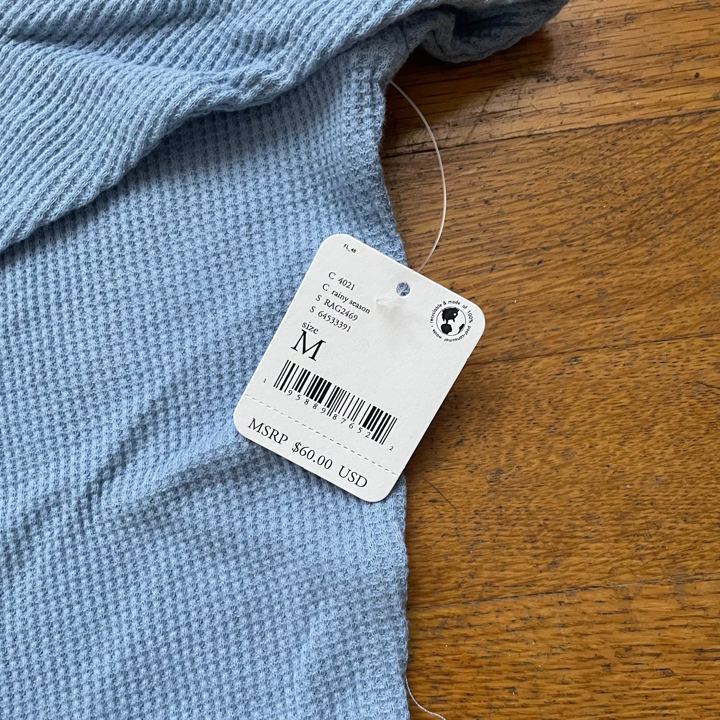 #116 Intimately Free People waffle gown top blue medium new