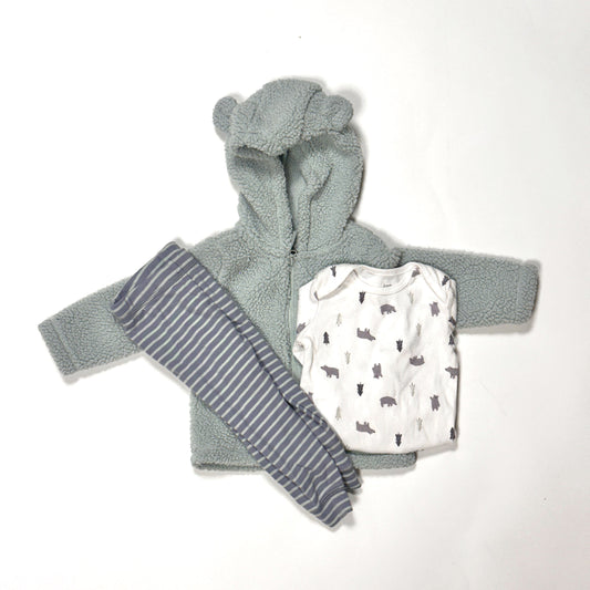 #87 Carters Gender Neutral Outfit, 12 month, Shirt, Pants & Hoodie