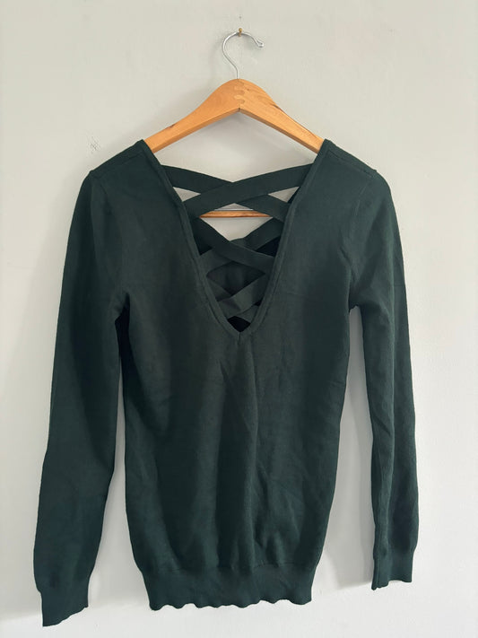#101 Love Ellie Mia Back Detail Sweater Dark Green Women Size XS
