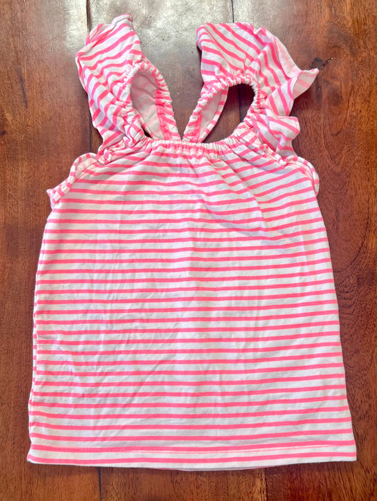 #66 4T girls Carters white/hot pink top with flutter sleeves. GUC