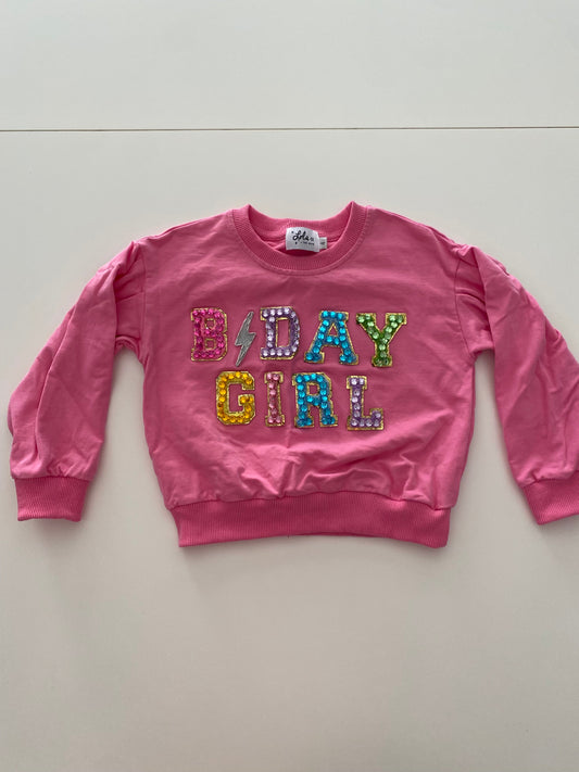 #117- Girls 4T, Lola + The Boys pink ‘bday girl’ sweatshirt, VGUC
