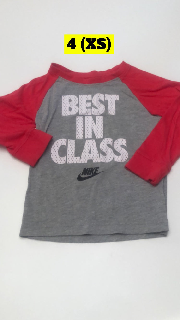 Boys 4T Nike “best in class” baseball tee with red sleeves
