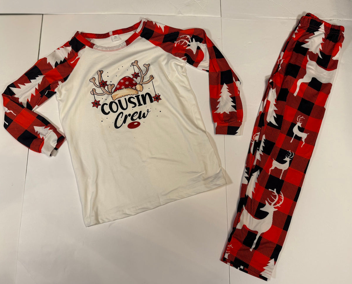 #141 Unisex Set of 4 Cousin Crew Holiday Pajamas 2 Size 6/7 and 2 Size 3/4