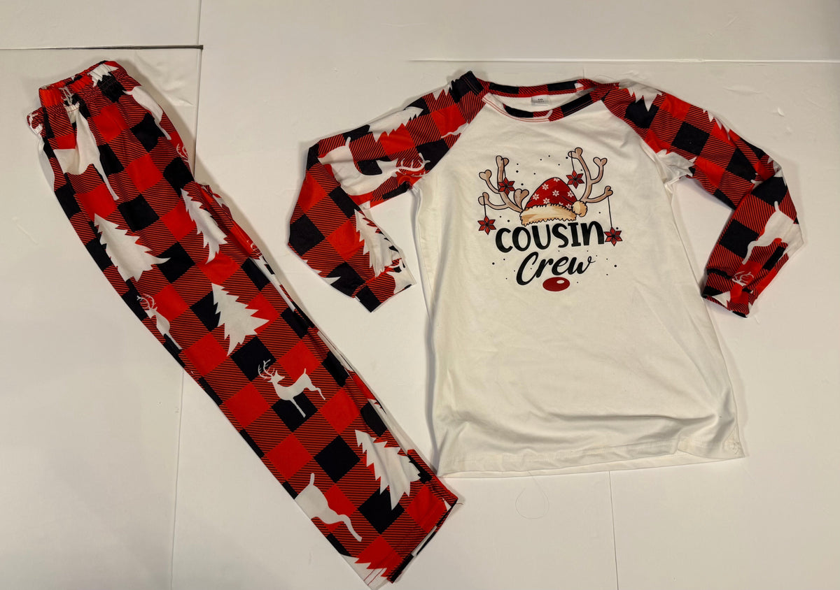 #141 Unisex Set of 4 Cousin Crew Holiday Pajamas 2 Size 6/7 and 2 Size 3/4