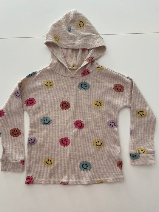 #118- Girls 4T, Garanimals tan smiley face hooded sweatshirt, VGUC