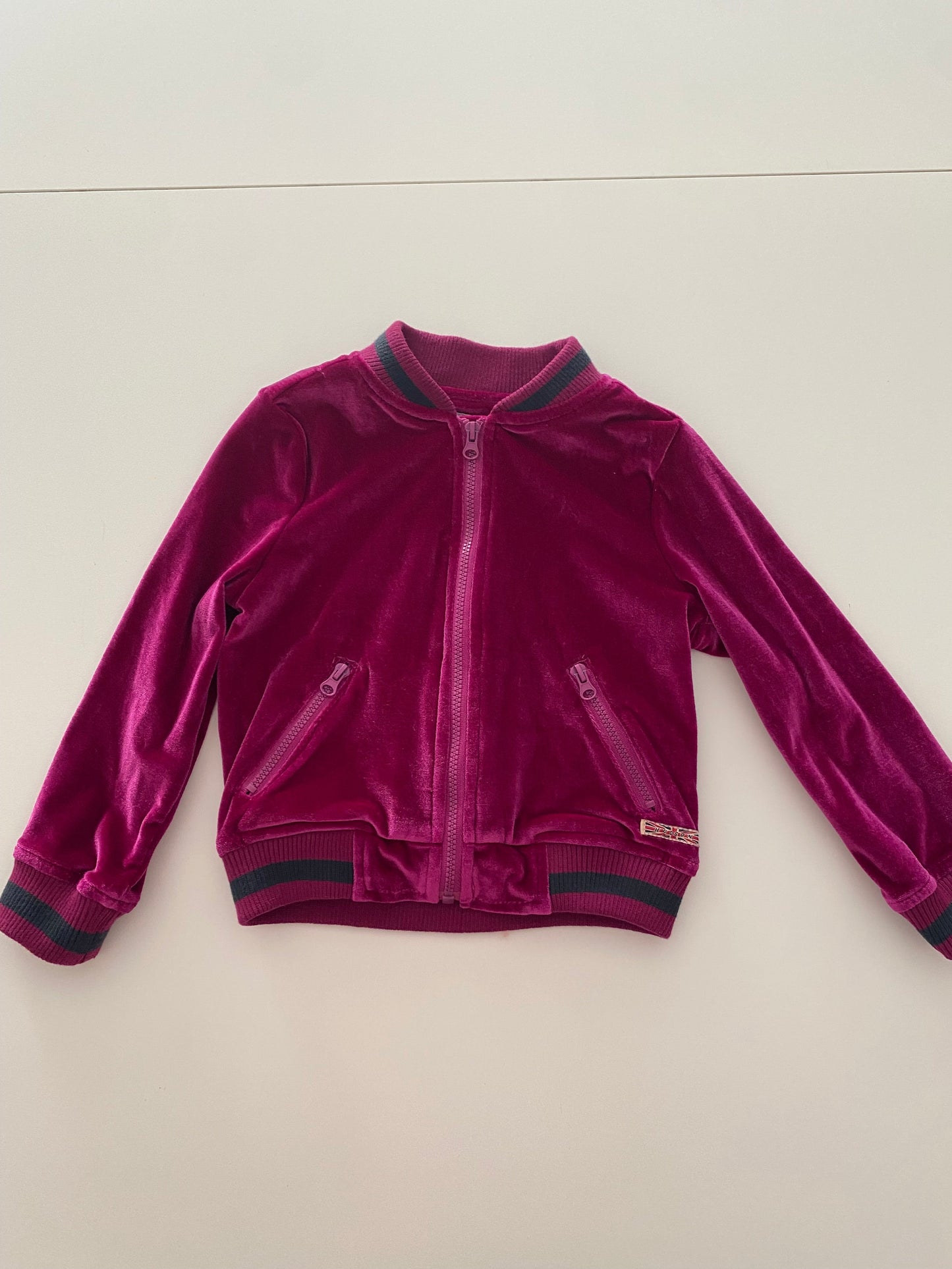 #117- Girls 2T, Hudson magenta velour track jacket, VGUC,*reduced*