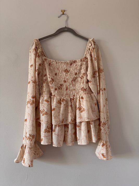 #127 Floral Smocked Peplum Top Women's S