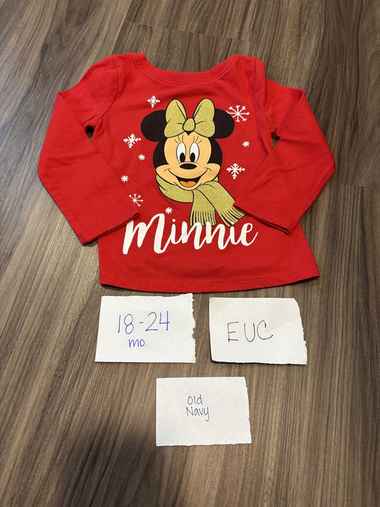 #138 - 18-24 Mo - EUC Old Navy - Chrimstas Minnie LS Shirt - PU 45236