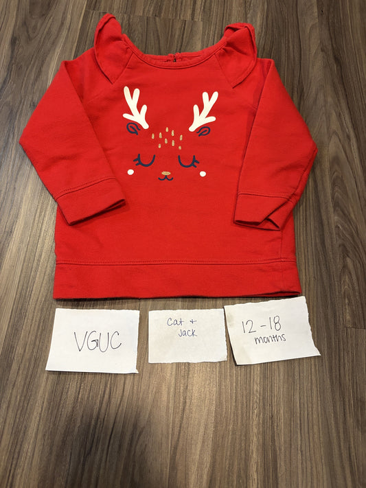 #138 - 12-18 Mo - VGUC Cat & Jack - LS Christmas Sweatshirt - PU 45236