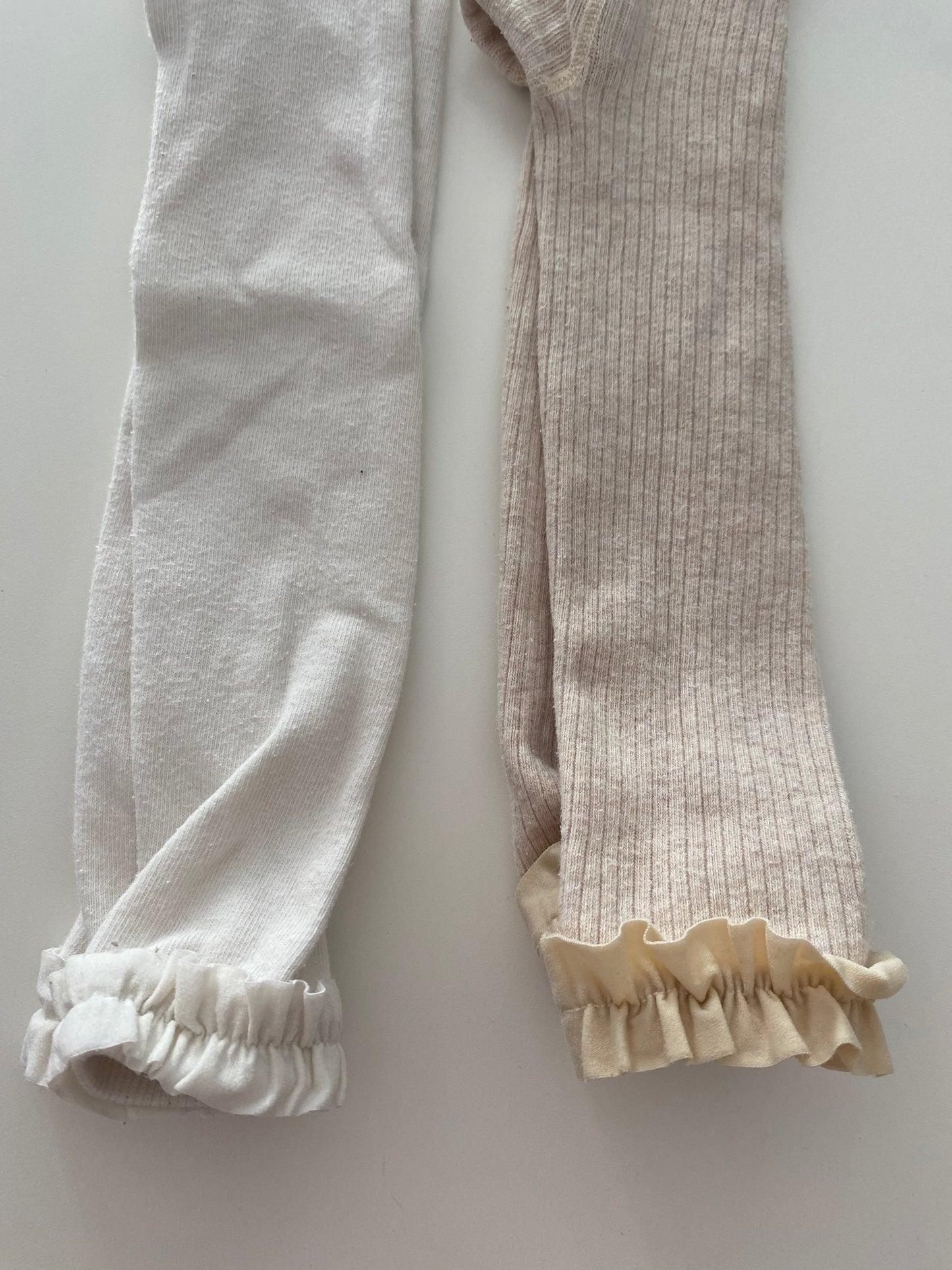 #117- Girls 2T-4T, Ruffle Butts Cream & beige footless tights bundle, VGUC