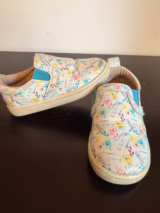 #85 Monkey Feet White Floral Slip On Loafers, Girls Shoes 12-18m