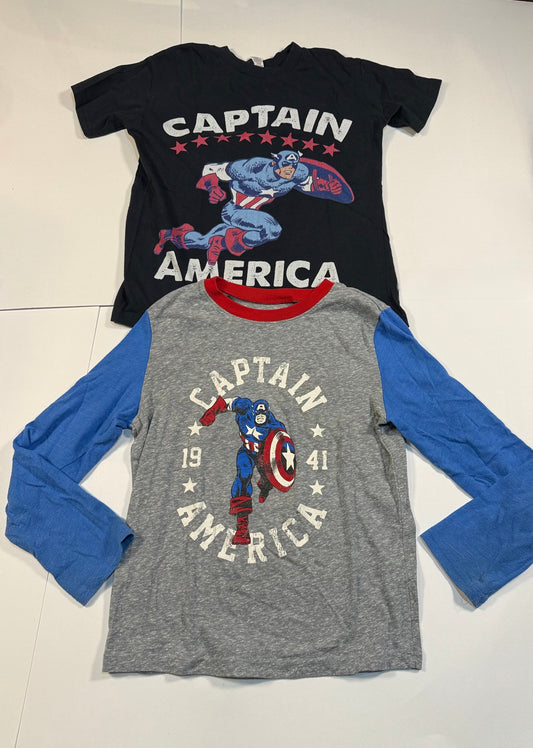 #180 Boys Captain America Bundle Short Sleeve Youth Medium Long Sleeve 7