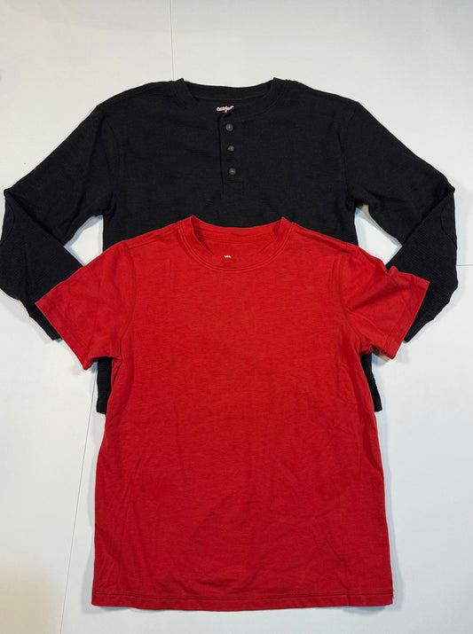#180 Boys All in Motion Red Short Sleeve and NWOT Cat & Jack Navy Long Sleeve Thermal Bundle