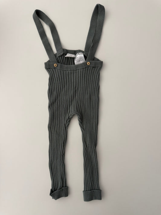 #117, Girls 2T, H&M olive green ribbed leggings with suspenders, EUC