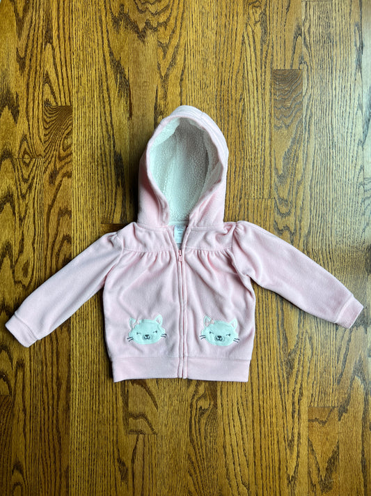 Carters Baby Girl 18M Pink Fleece Jacket with Cats, GUC