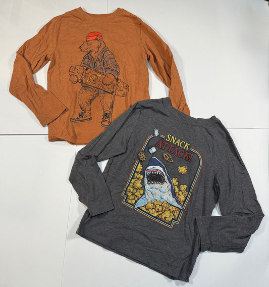 #180 Boys Medium 8 Cat & Jack Long Sleeve Bundle- Skate Bear and Snack Attack Shark