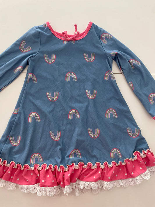 #117- Girls 3T, Sweet Honey blue rainbow nightgown, GUC