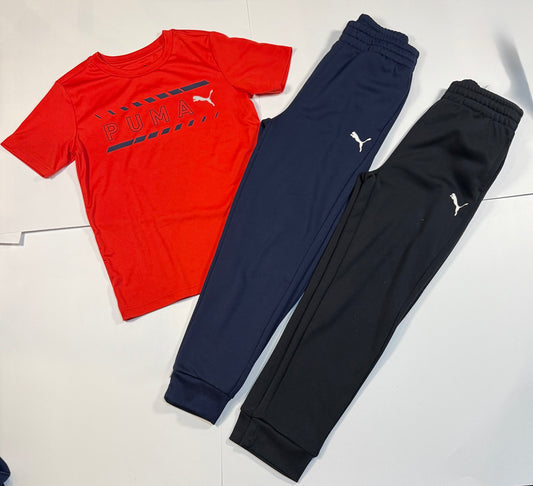#180 Boys 7/8 Small Puma Bundle - Red Athletic Shirt and Black and Navy Pants