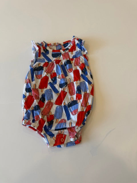 #181 -  Old Navy -  Red white and blue popsicle romper with ruffle sleeves Infant Girls SIZE  0–3 months
