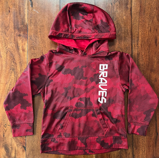 #66 Youth XS dri fit hoodie, red/black Indian Hill Braves hoodie, VGUC