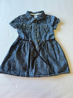 Carters girls size 18 months denim dress with white dots