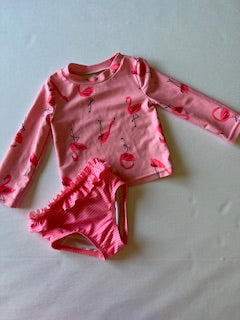 Just one you girls size 12 months pink flamingo long sleeve top and bottoms swimsuit