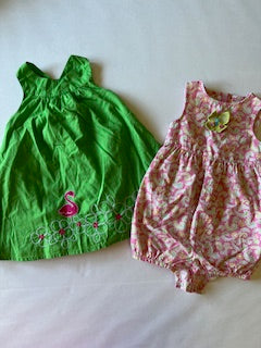 Gymboree girls size 18-24 months bundle green flamingo dress and butterfly romper