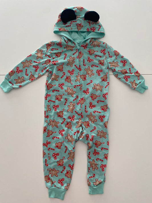 #117- Girls 3T, Disney Green Gingerbread Mickey Footless Pajamas, GUC