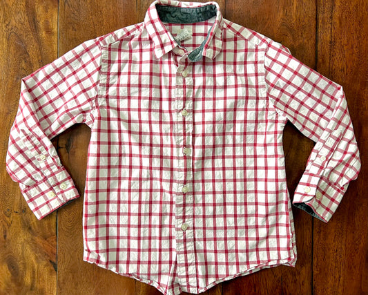 #66 4/5 CrewCuts red/white windowpane button down shirt, VGUC