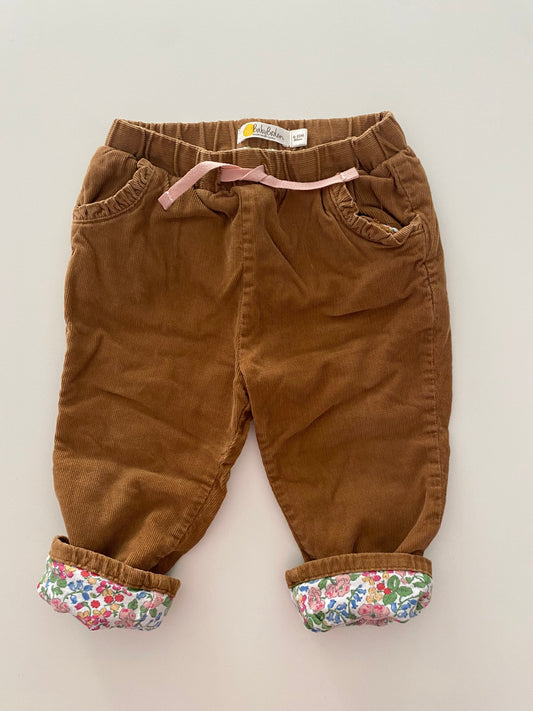 #117-Girls 12M, Boden brown corduroy pants with floral lining, VGUC,*reduced*