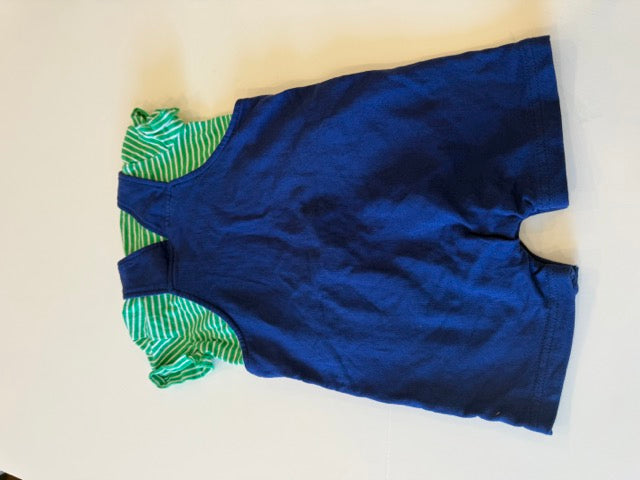 #181 -  Little Me -  Blue short overalls with dinosaur applique and green striped shirt Toddler Boys SIZE  24 months