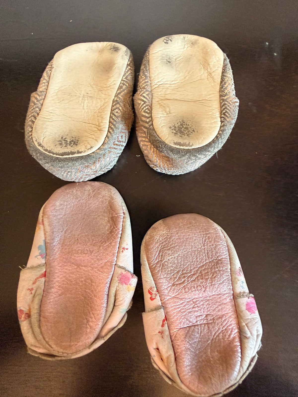 #85 Freshly Picked Pair Leather Moccasins: Disney Princess, Rose Gold Geo, Girls Shoes 3