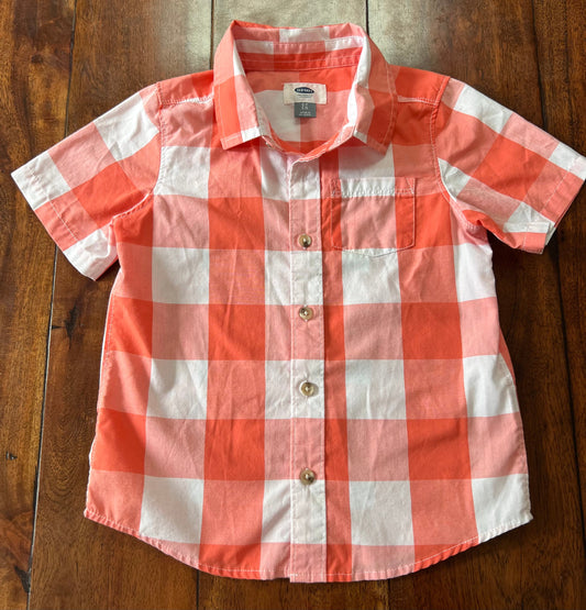 #66 size 5 Old Navy orange/coral/white checkered button-down. VGUC
